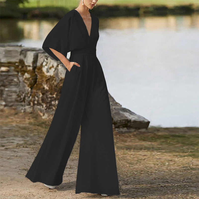 Women's Dress Deep V High Waist Wide Jumpsuits