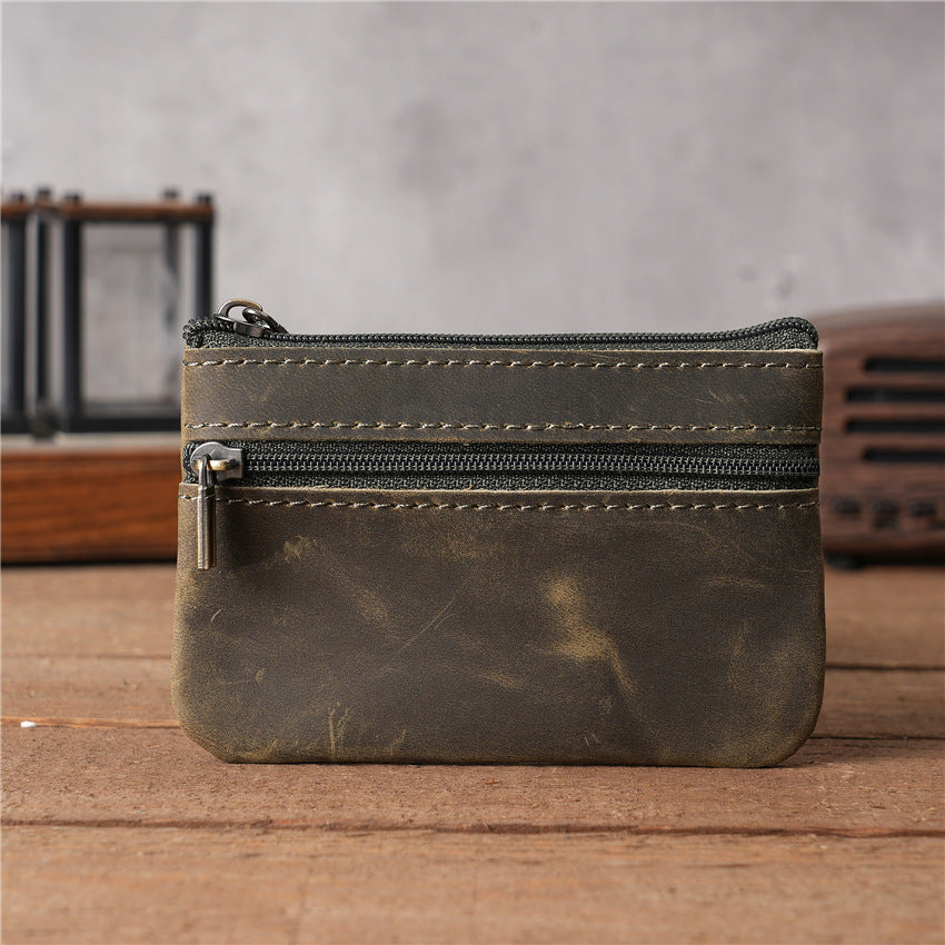 Leather Cowhide Crazy Horse Brown Zipper Card Holder