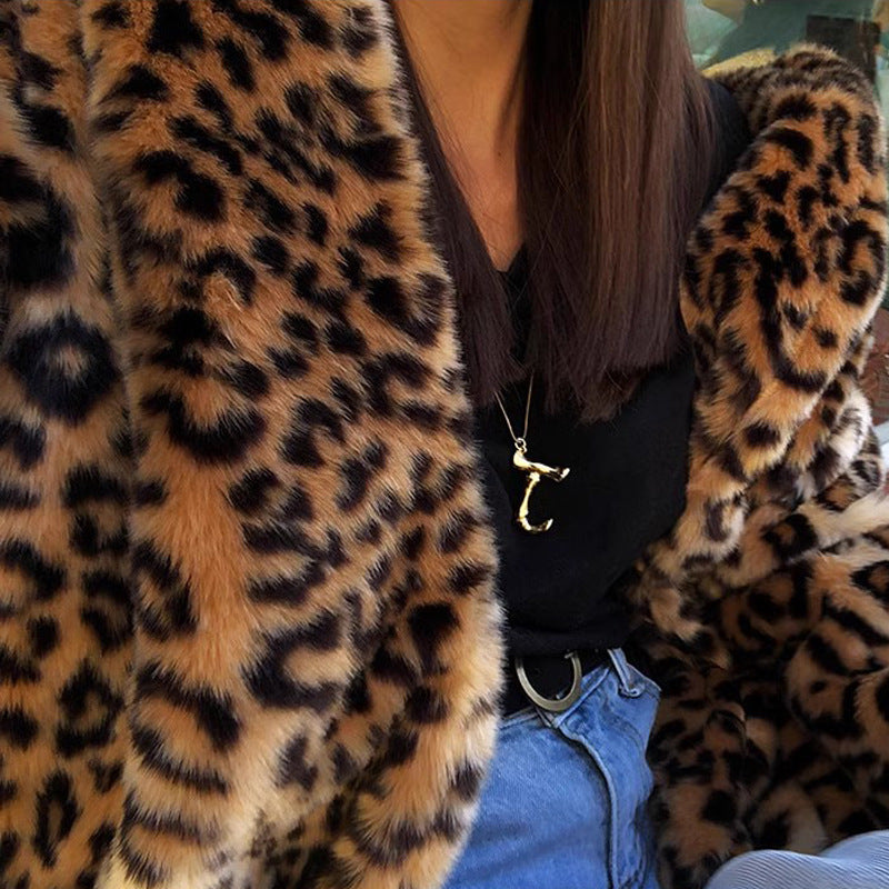 Women's Kendall Long Imitation Fur Leopard Thickened Coats