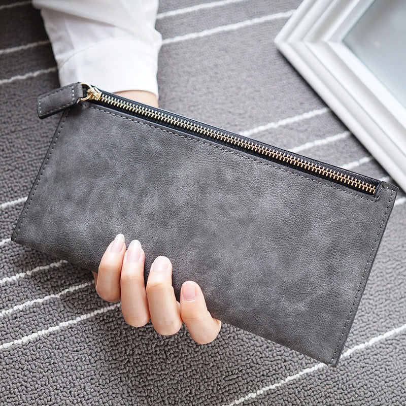 Simple Frosted Long Female Thin Section Zipper Ladies Wallets
