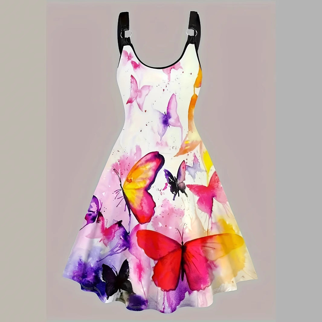 Women's Fashion Wear Summer Sexy Three-dimensional Butterfly Printing Dress