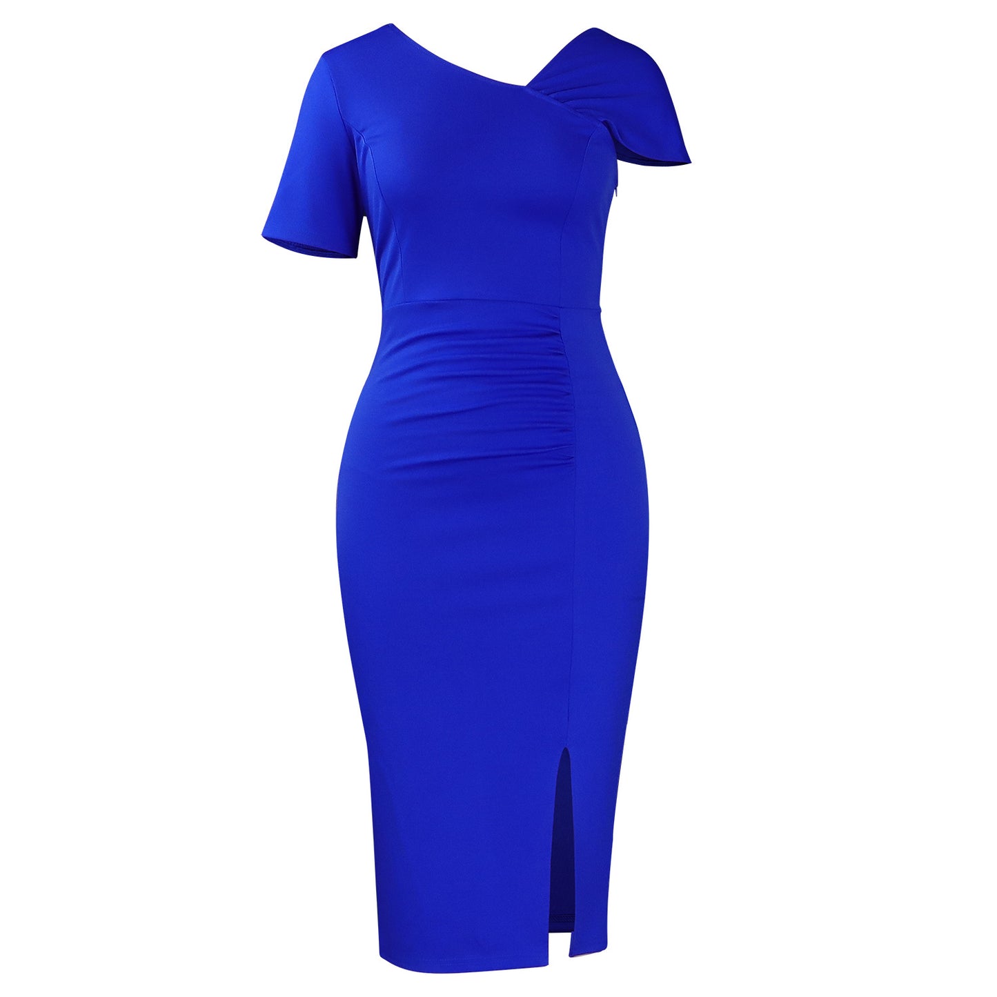 Women's Fashionable Elegant Solid Color Diagonal Collar Tight Waist Dress