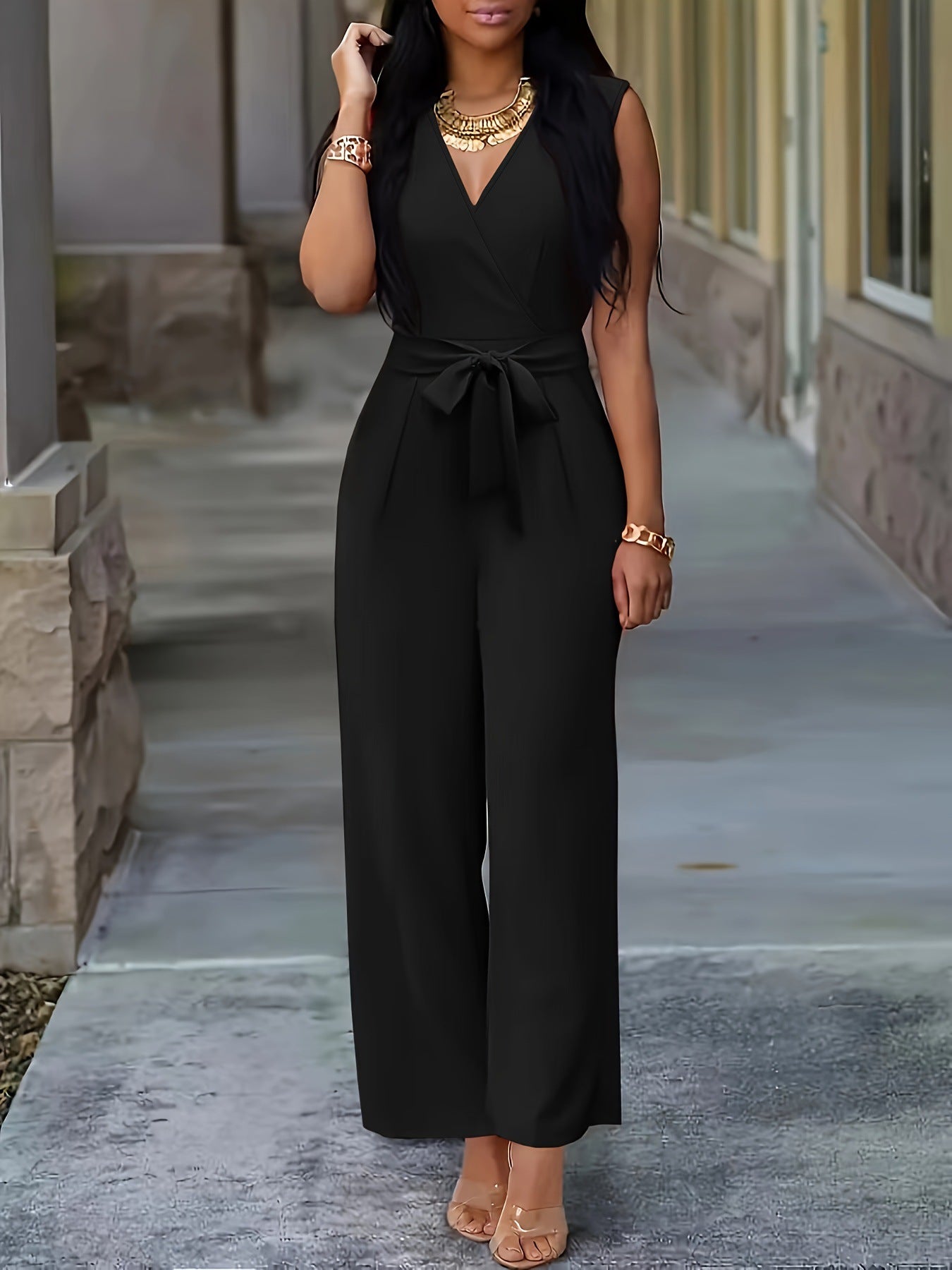 Unique Creative Slouchy Women's Sleeveless Belt Jumpsuits
