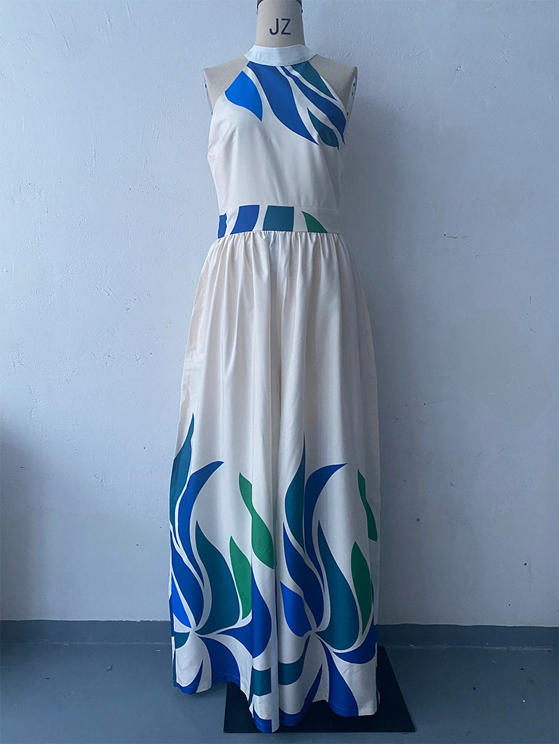 Women's Summer Printed Sexy Dew Sleeveless Flared Jumpsuits