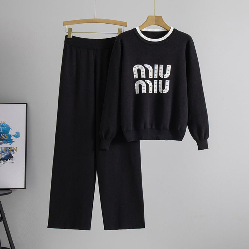 Women's Bead Long Sleeve High Waist Wide Suits