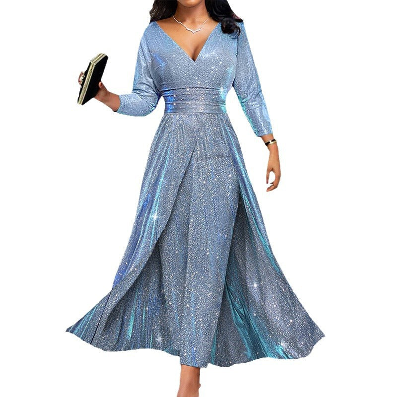 Elegant Graceful Bare Chest Thin Glitter Waist Dresses