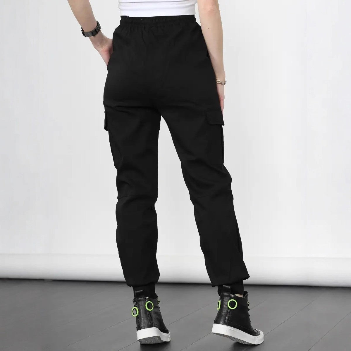 Women's Elastic Waist Casual Slacks Sports Denim Twill Pants