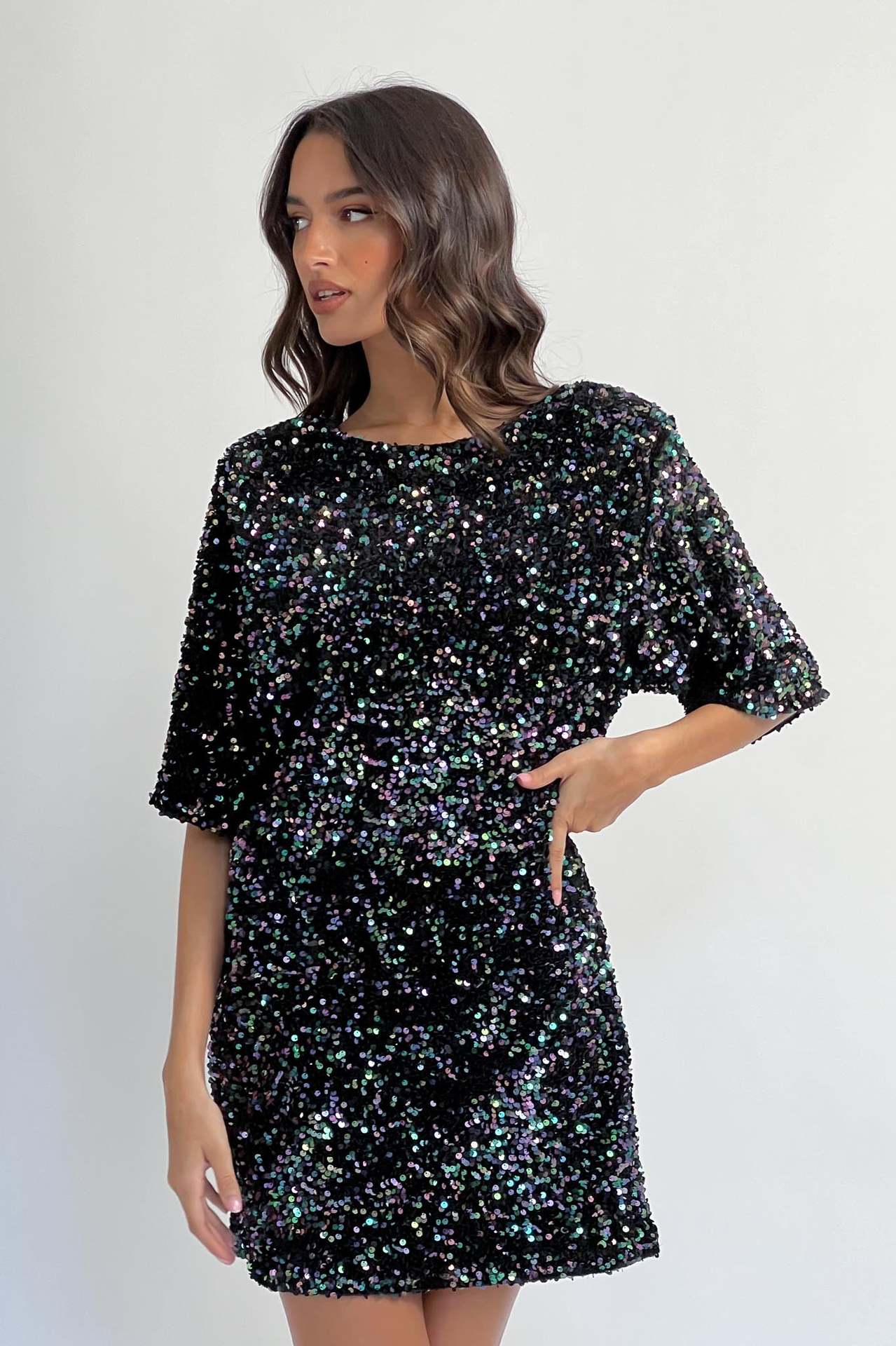 Veet Sequin Fashion Elegant Backless Sleeve Dresses