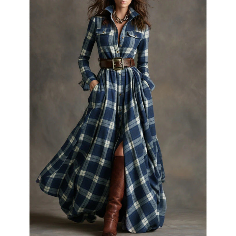 Women's Large French Retro Grid Slim Irregular Skirts