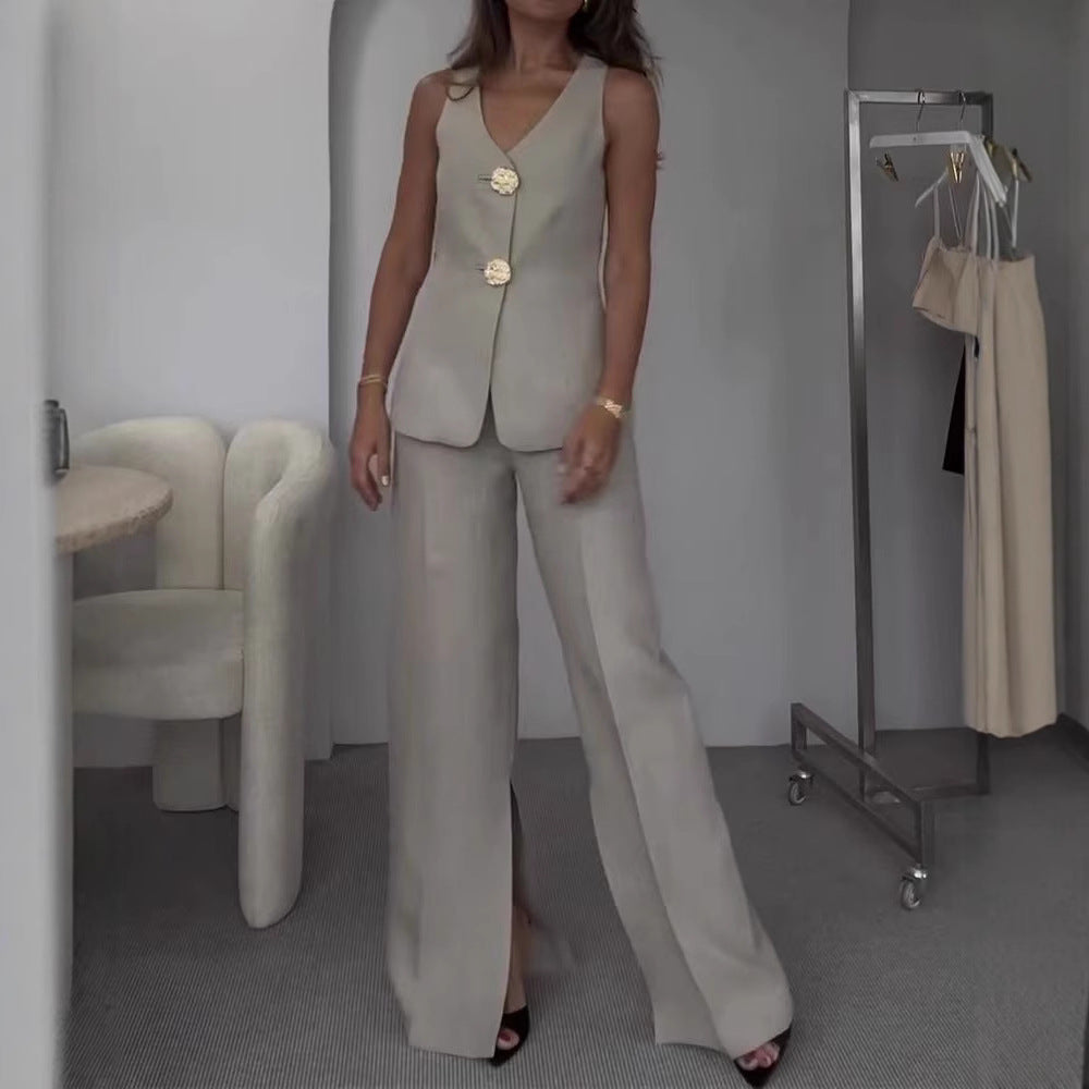 Women's Summer Solid Color Sleeveless Casual Two-piece Suits