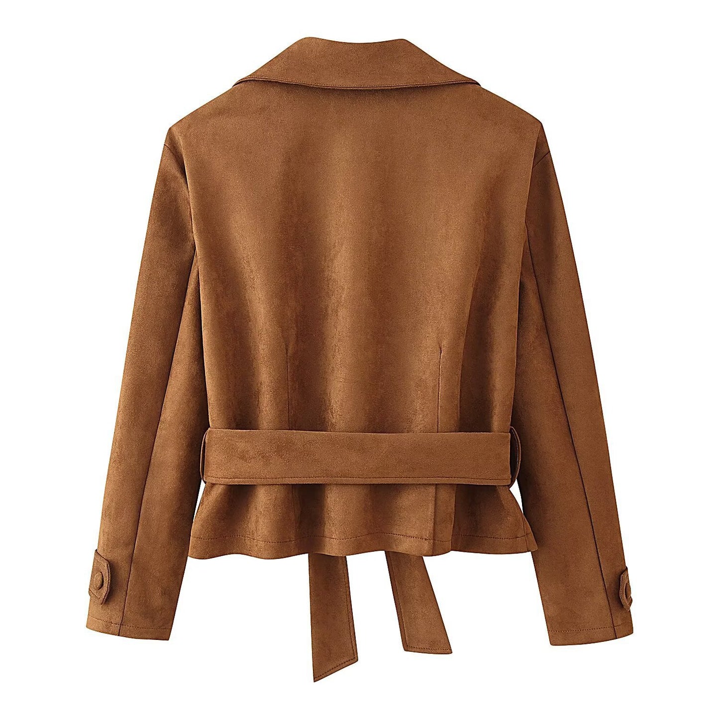 Women's Casual Deerskin Veet Belt Lapel Long Coats