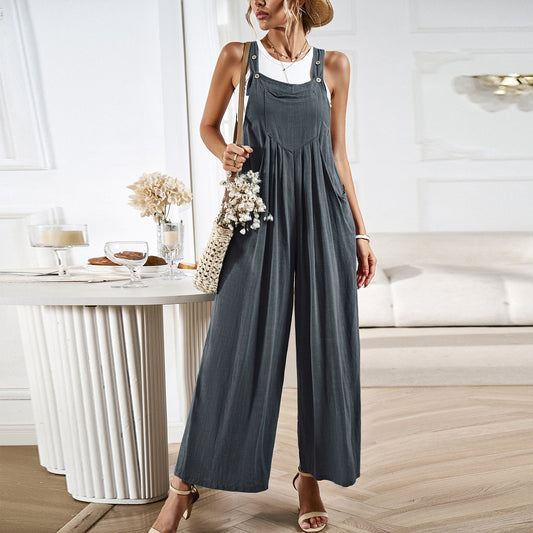Women's Solid Color Suspender Summer Loose Wide Leg Women's Jumpsuit/clothing