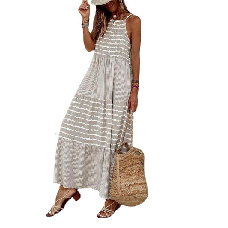 Women's Fashionable Elegant Strap Type Round Neck Large Swing Dress