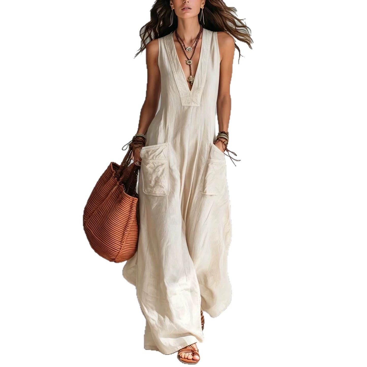 Solid Color Temperament Large Loose Pockets Jumpsuits