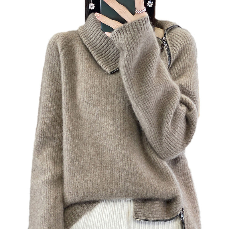 Women's Zip Loose Long Sleeve Regular Idle Knitwear