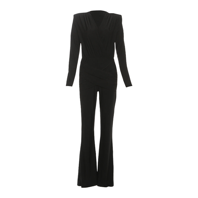 Women's Autumn Fashion Sexy Deep V Long-sleeved Jumpsuits