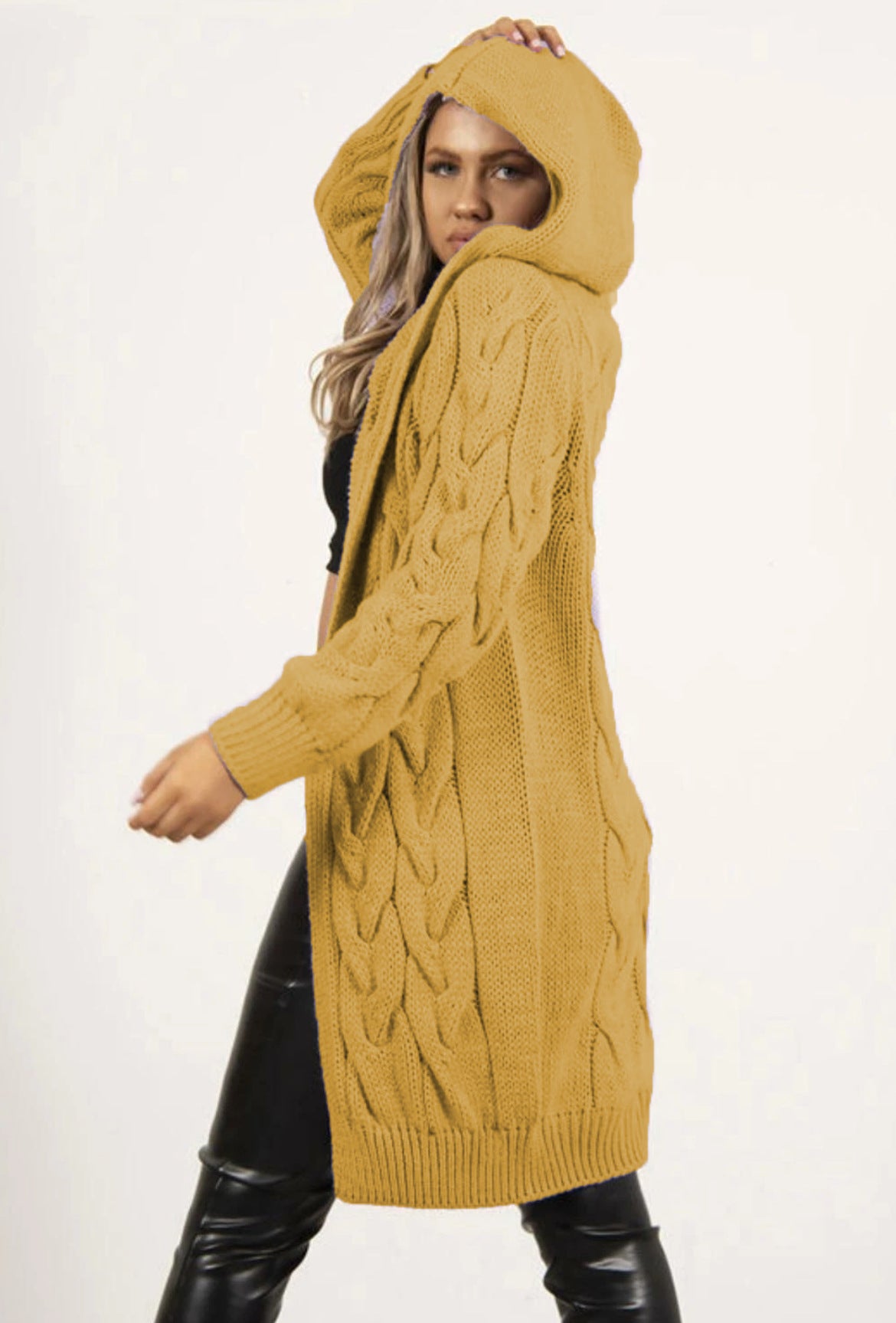 Women's Large Long Hooded Knit For Knitwear