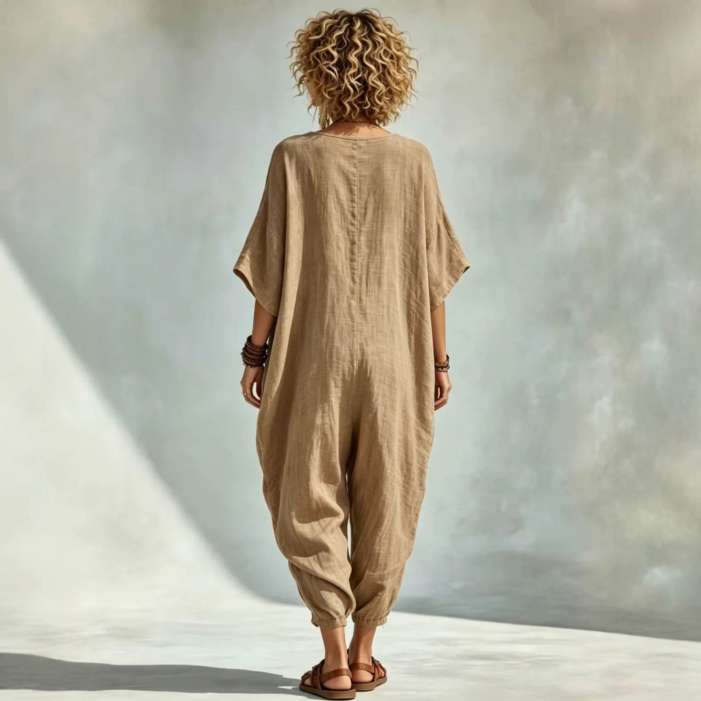 Women's Cotton Linen Loose Large Pocket Bloomers Beach Jumpsuits