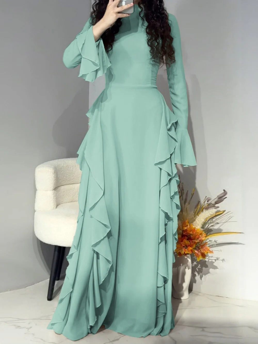 Women's Elegant Casual High Waist Pure Color Bell Dresses