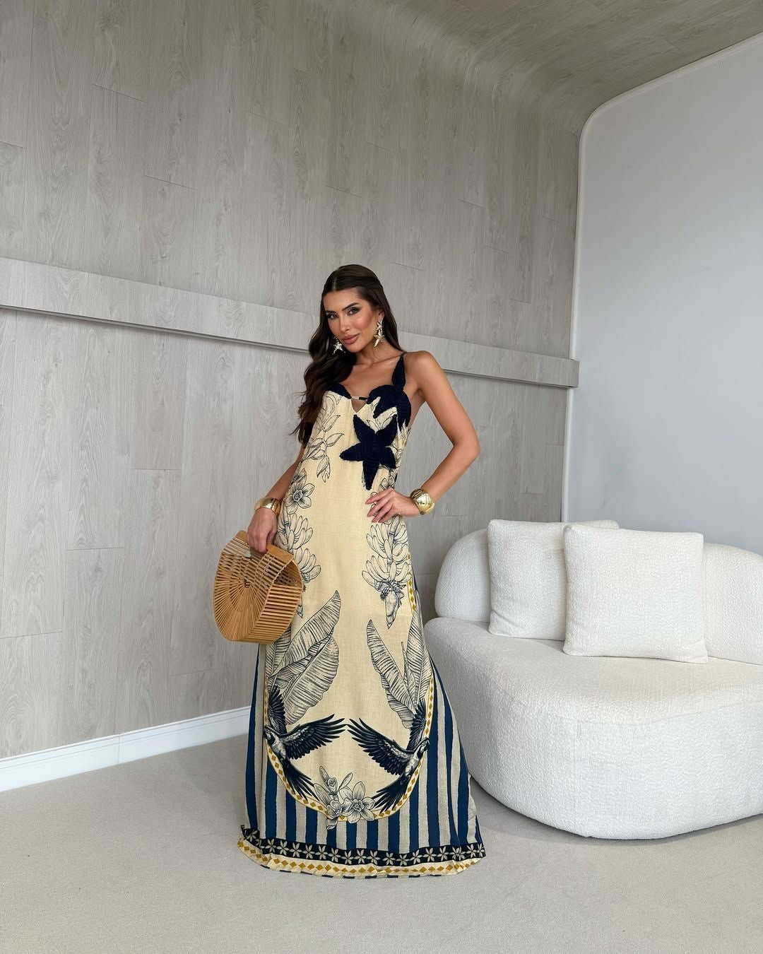 Multicolor Printing Striped Vacation Style Dress Dresses