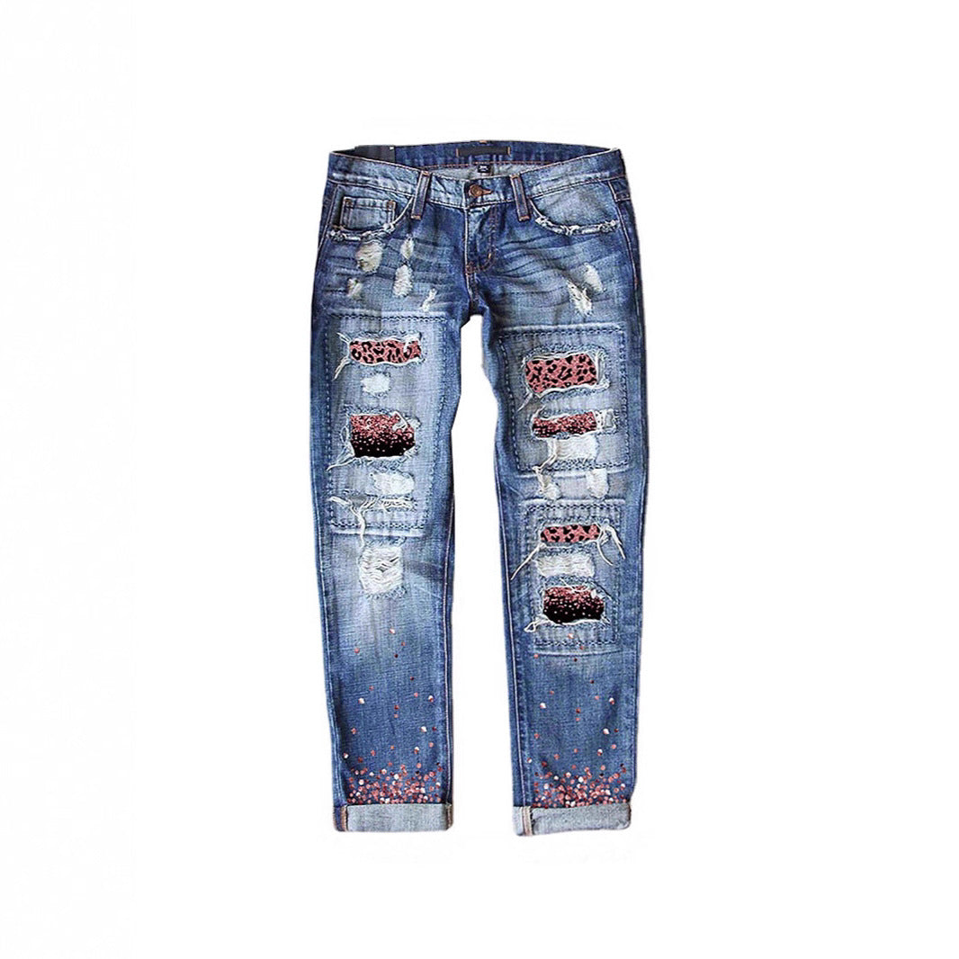 Women's Fashionable Printed Denim Trousers For Women's Jeans