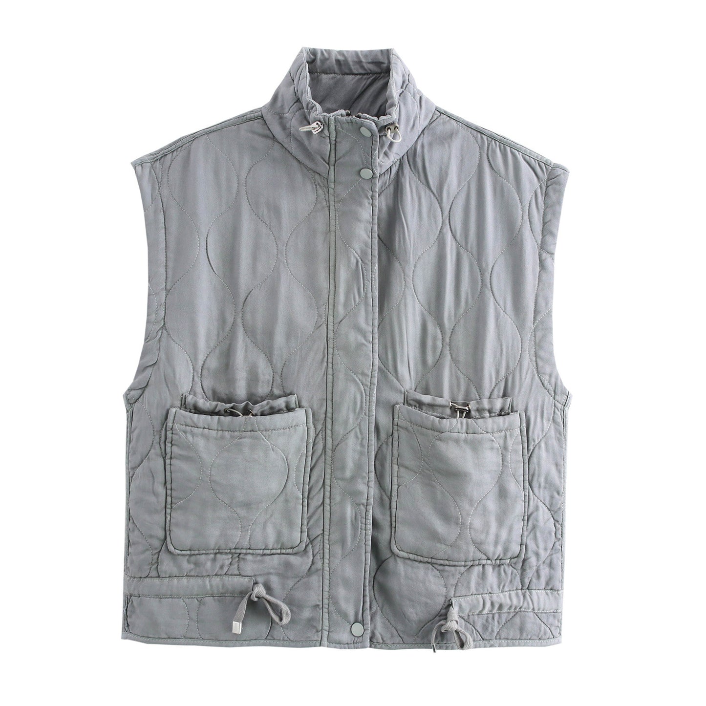 Graceful Stand Collar Sleeveless Pocket Decoration Vests