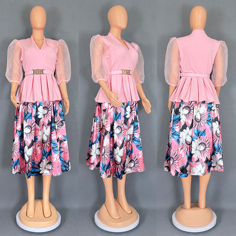 Women's African Wear Chiffon Two-piece Printed Dress Suits