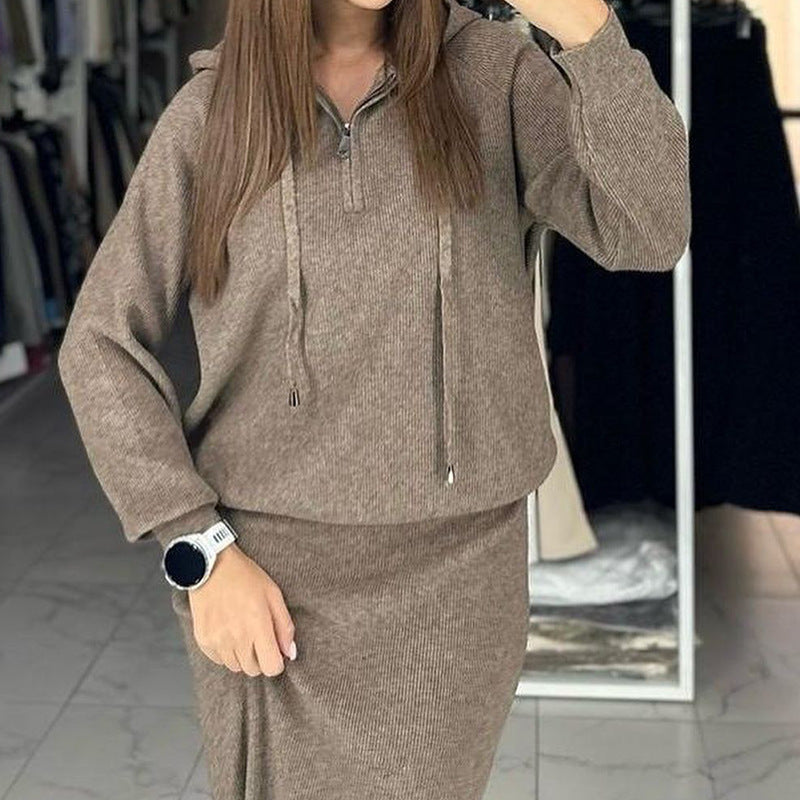 Women's Autumn Hooded Fashion Casual Knitted Dress Sweaters