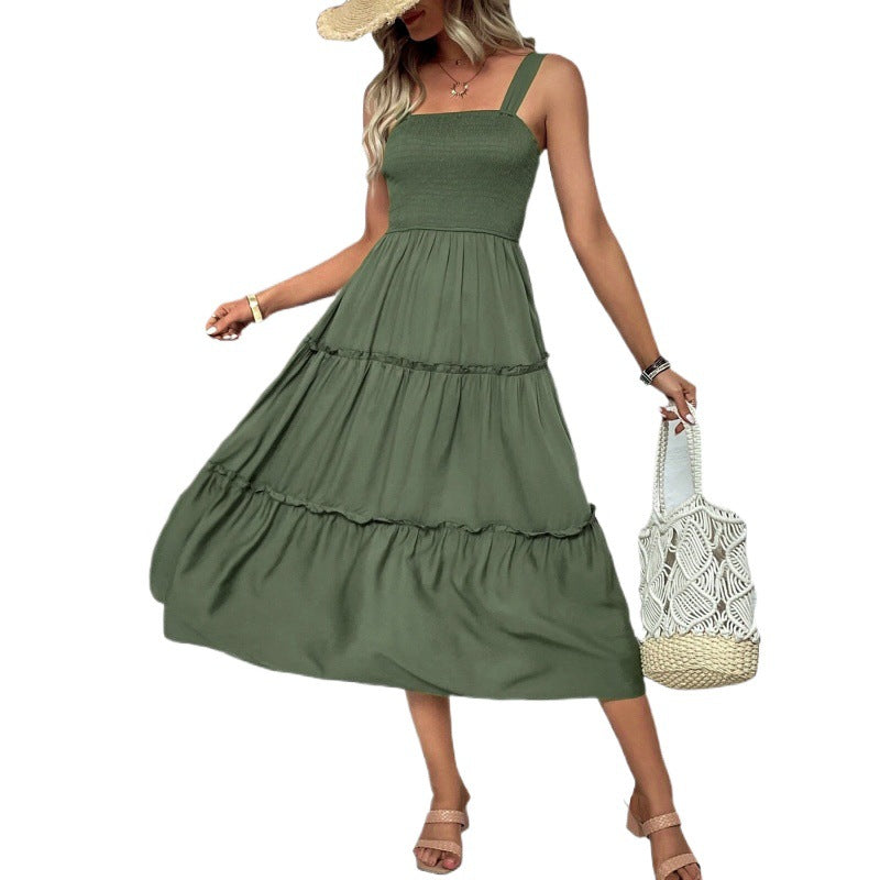 Innovative Glamorous Summer Solid Color Suspender Dress