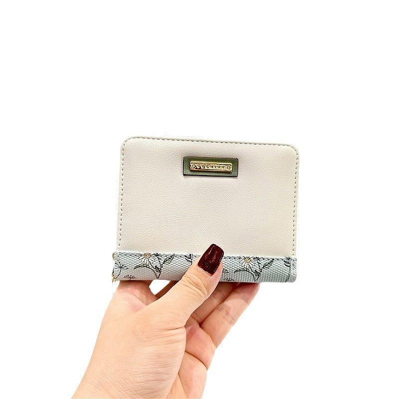 Women's Sweet Floral Stitching Horizontal Short Zipper Ladies Wallets