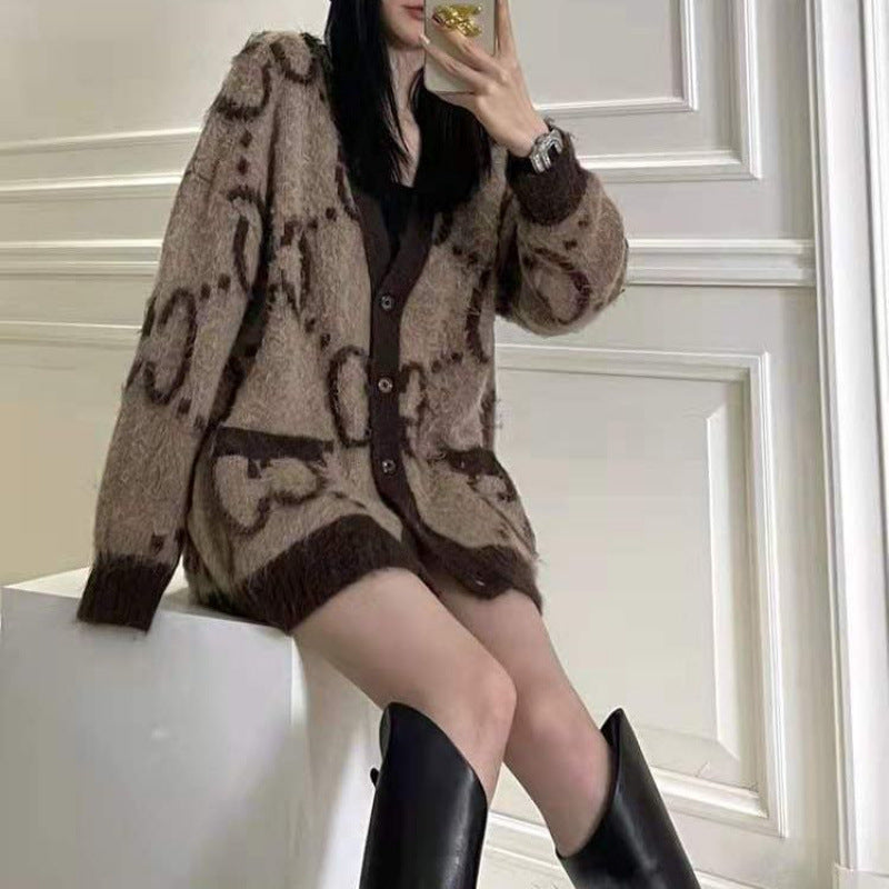Lazy Letter Jacquard Loose-fitting Knitted Imitation Sweaters