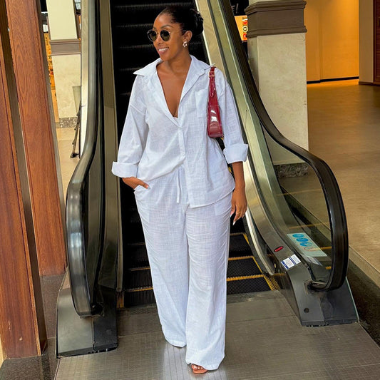 Women's Autumn Fashion Polo Collar Loose White Suits