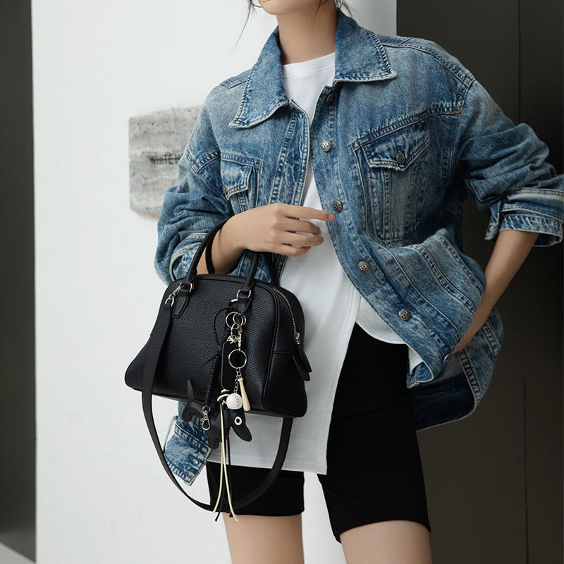 Beautiful First Layer Cowhide Bowling Boston Crossbody Bags