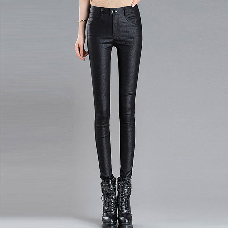Women's Stretch Fleece Elastic Waist Pencil Frosted Matte Pants