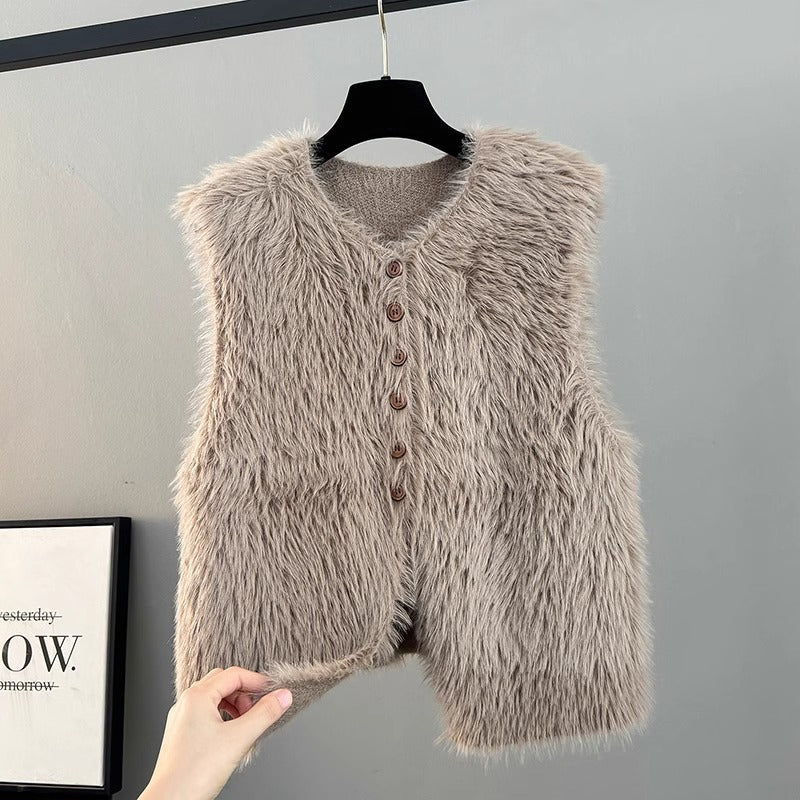 Women's Knitted Artificial Mink Fur Loose Outer Wear Women's Vest