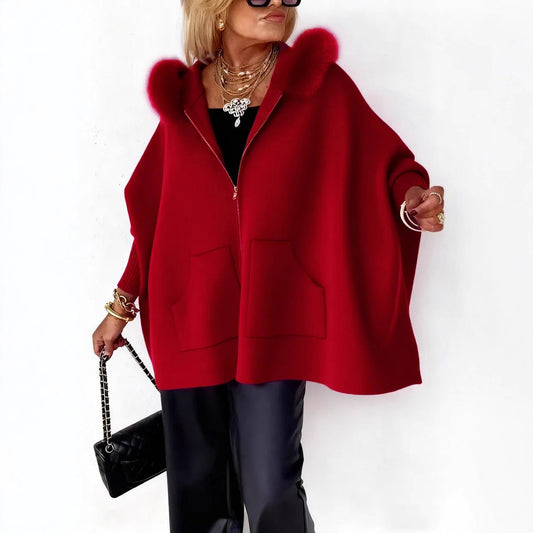 Fashion Loose Pockets Zipper Big Fur Coats