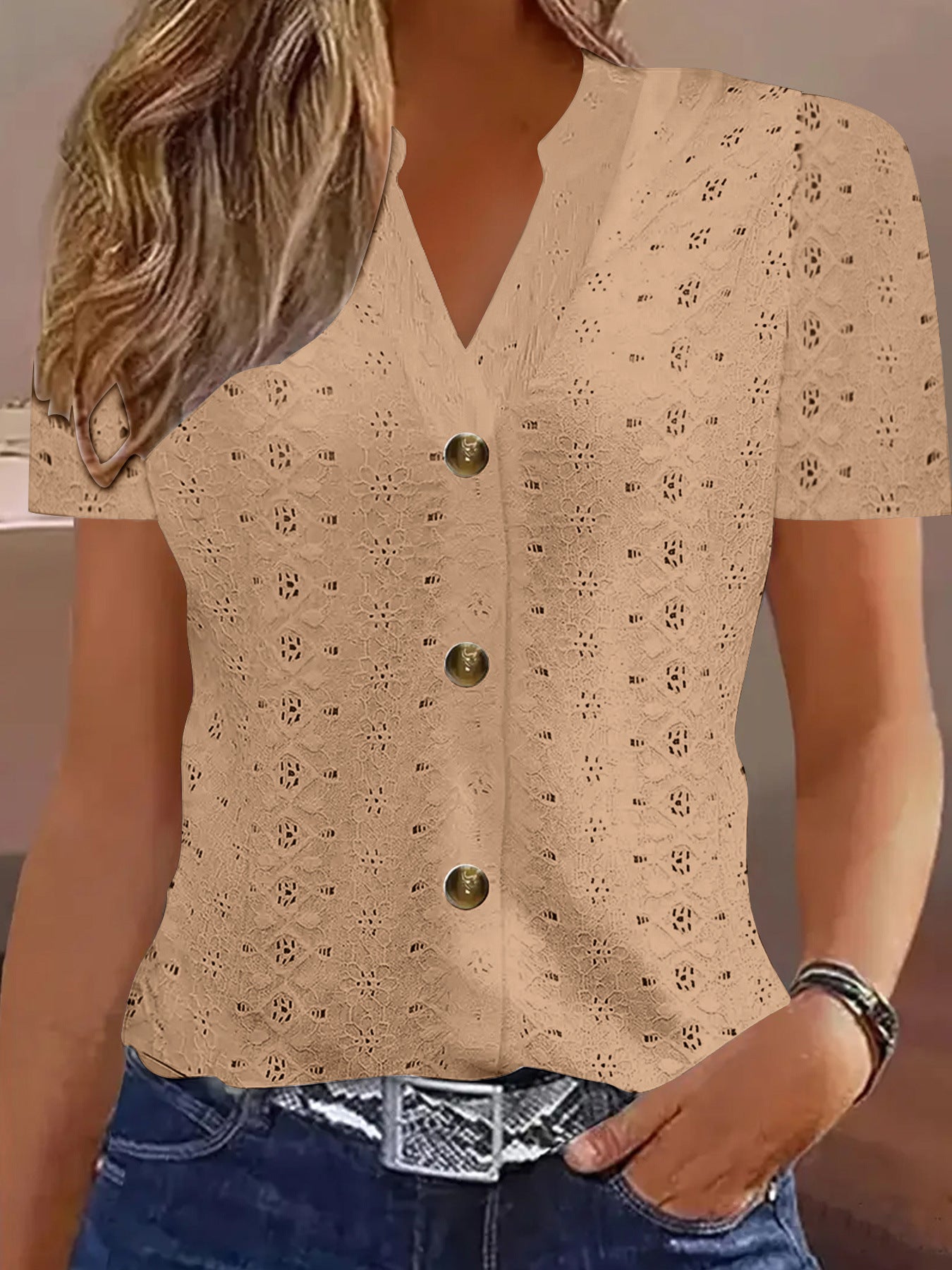 Women's Clothes Fashion Casual Solid Color Buttons Women's T-shirt