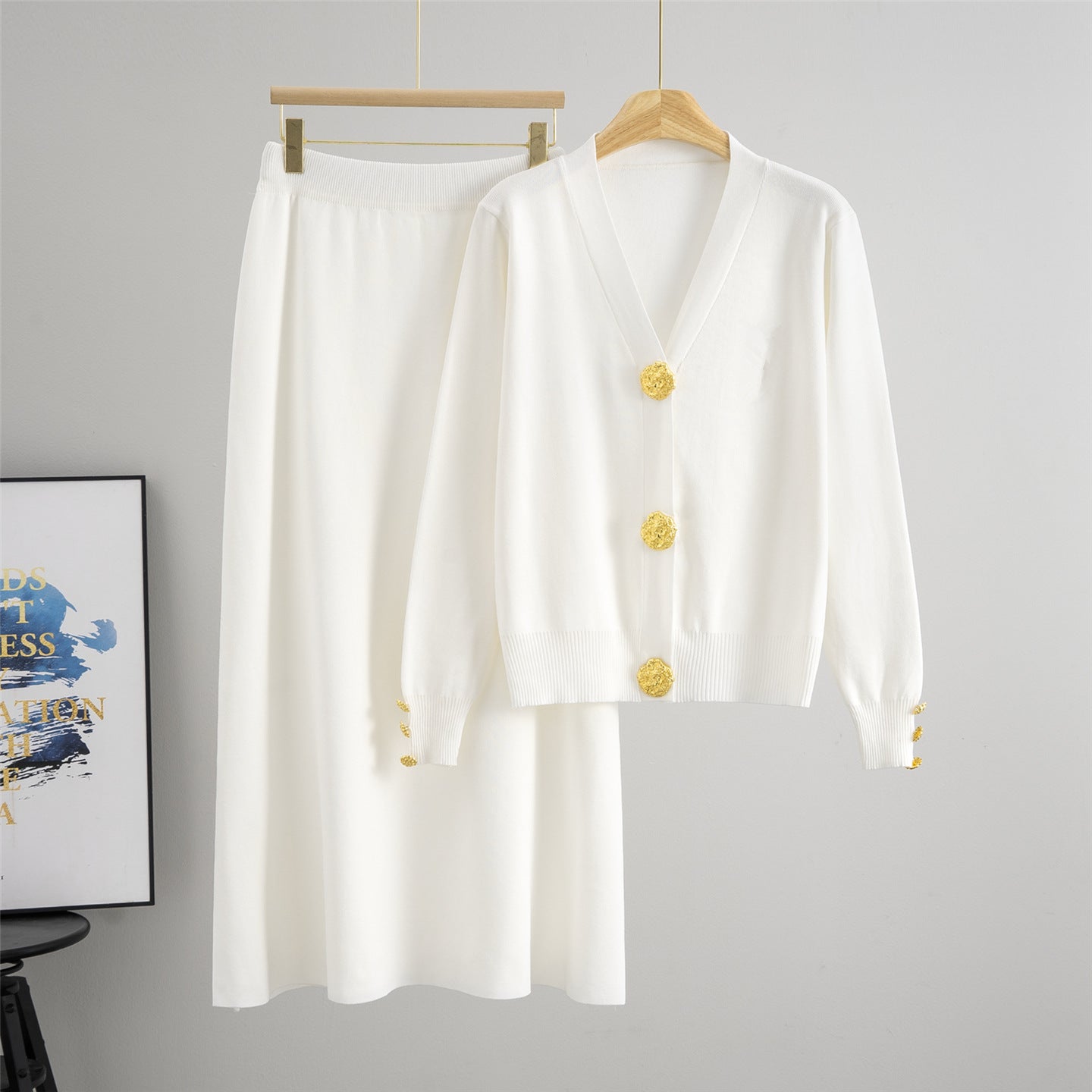 Women's Fashionable Elegant Large Metal Buckle Knitting Suits