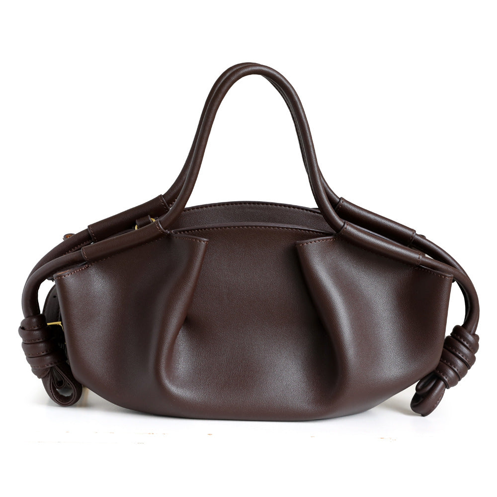 Women's Leather Folds Cloud Dumpling Drawstring Fashionable Handbags