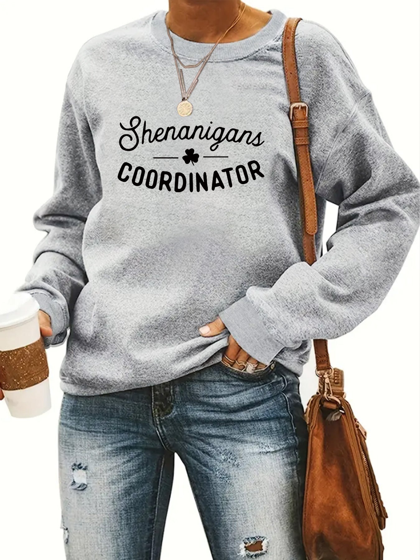 Women's Casual Long-sleeved Round Neck St. Day Printed Pullover Women's Sweater, Sweater