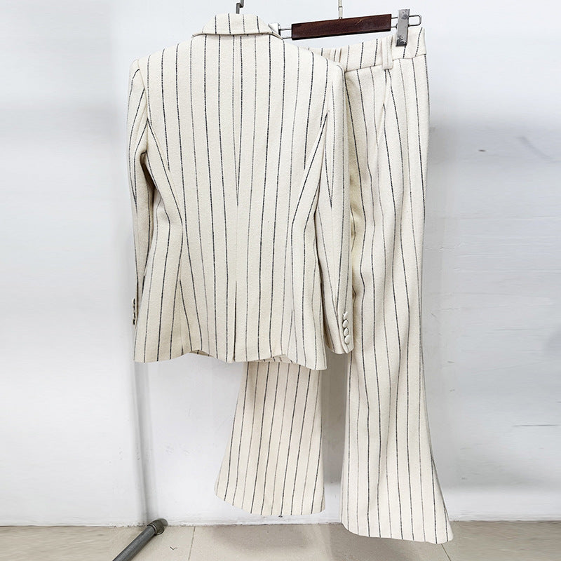 Vertical Stripes Brushed Trousers Two-piece Set Fashion Casual Suit