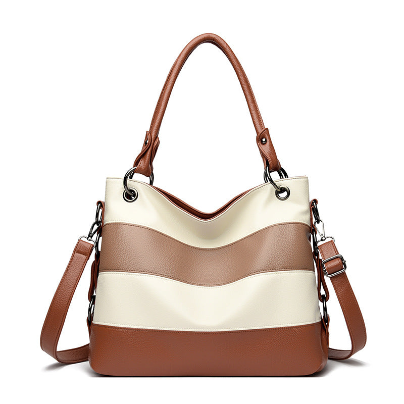 Women's Fashion Color Matching Leather Pattern Commuter Handbags