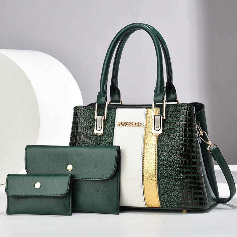 Women's Fashion Patchwork Three-piece Set Versatile Practical Handbags