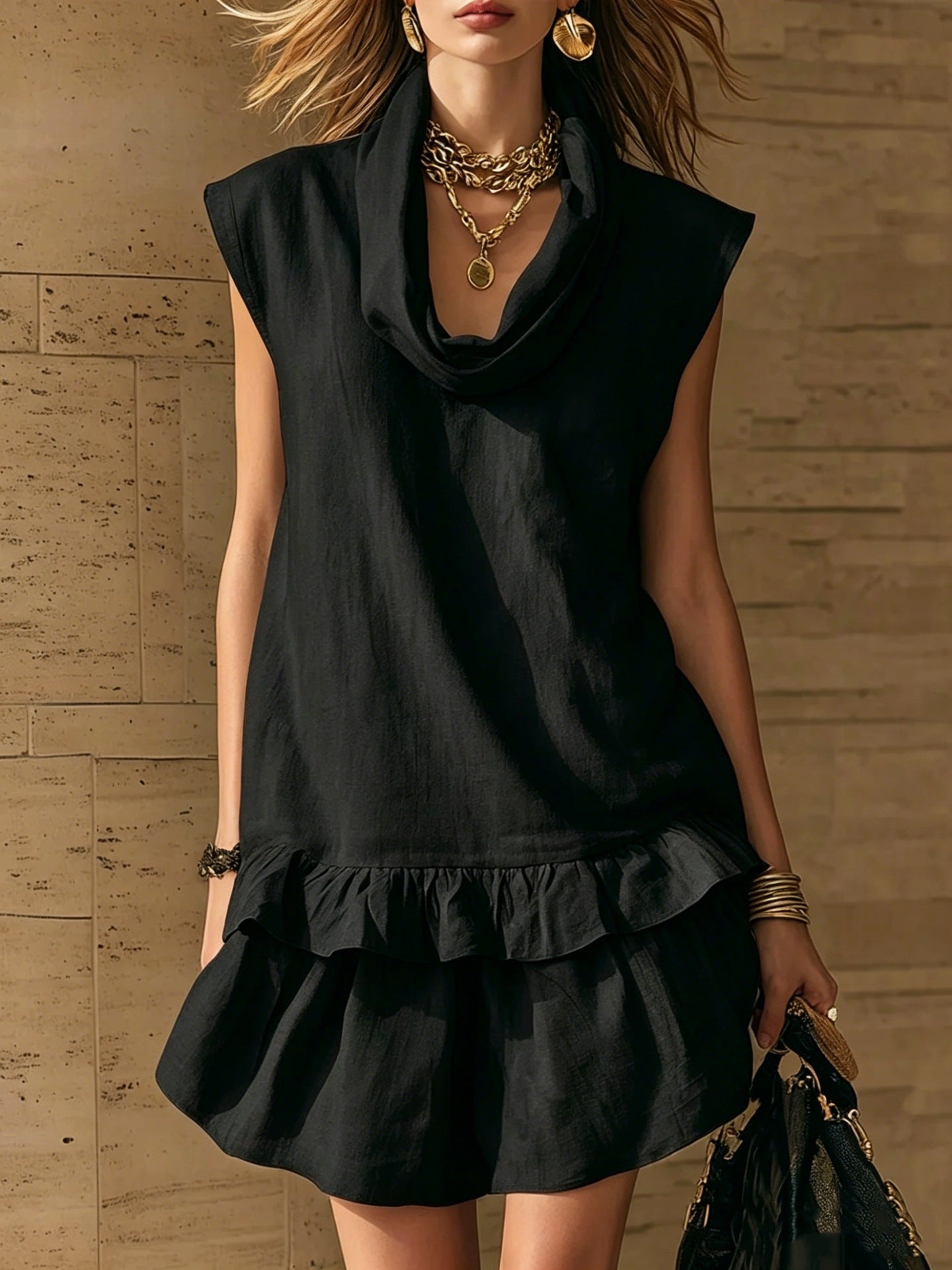 Women's Linen Loose Feeling Cascading Collar Sleeveless Vests