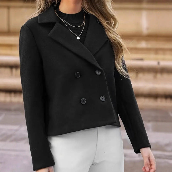 Women's Elegant Simple Solid Color Woolen Lapel Shorts