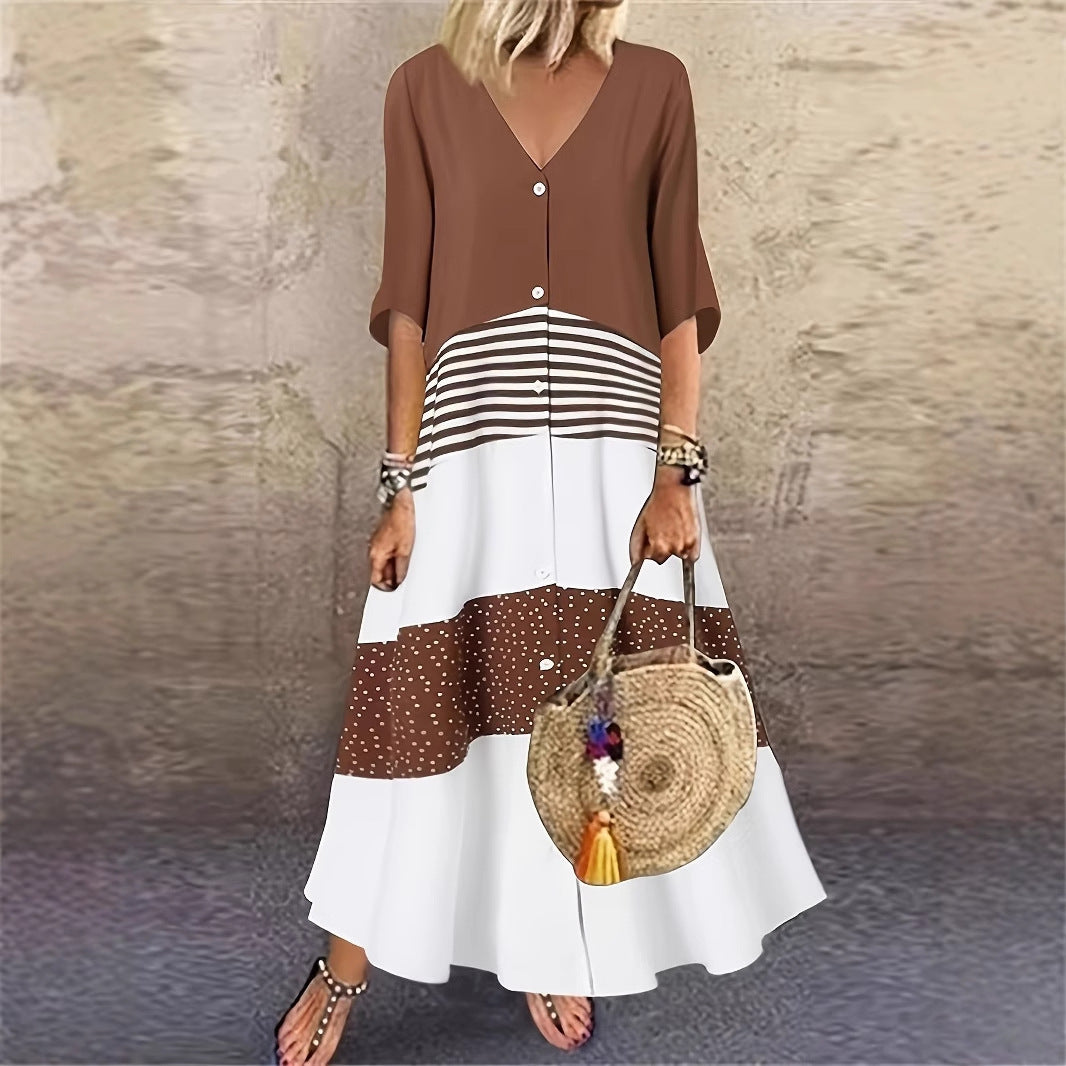 Attractive Summer Sleeve Long Pullover Color-matching Shorts