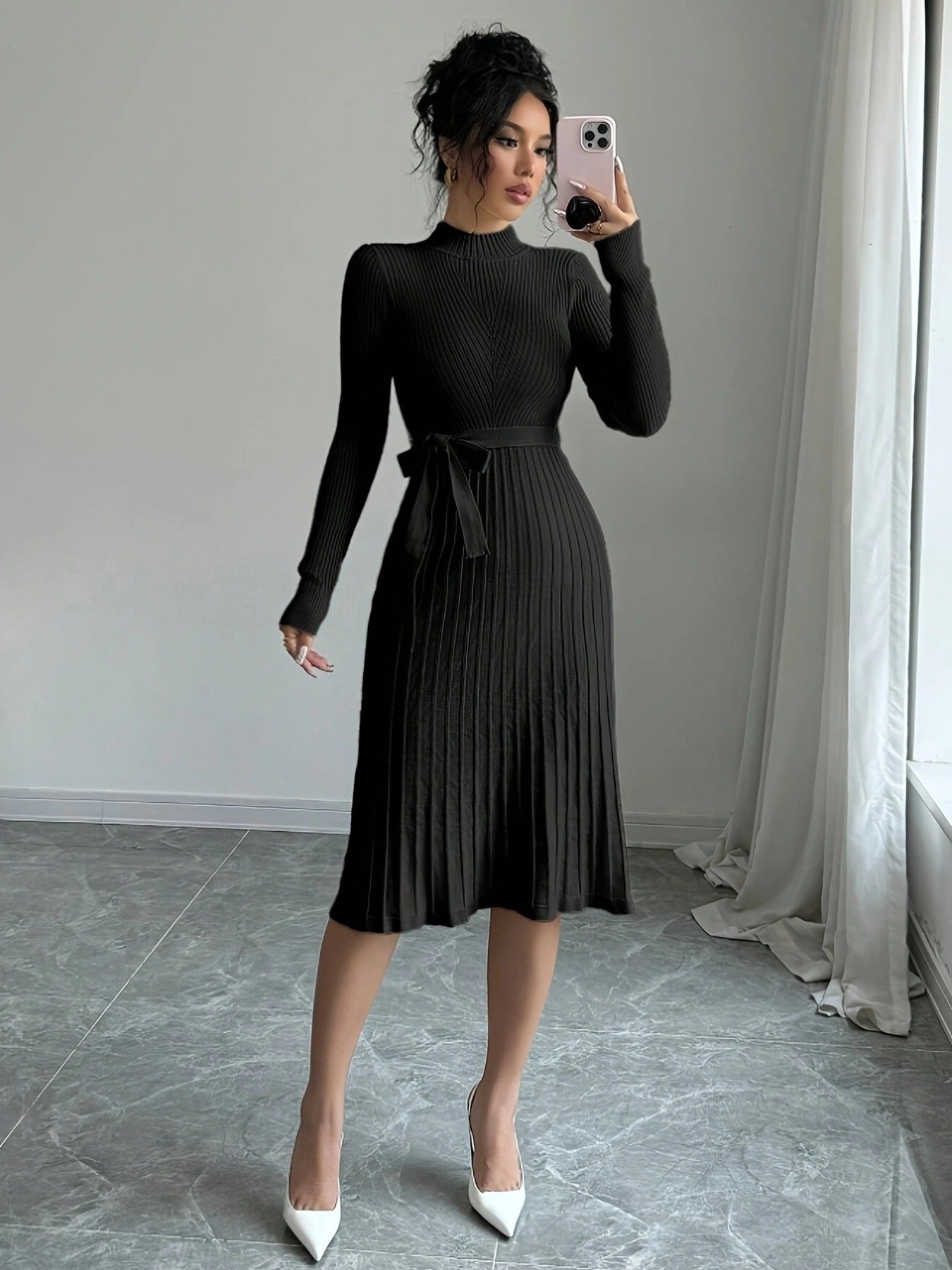 Stylish Knitted Dress Tied Slim Fit Knitwear