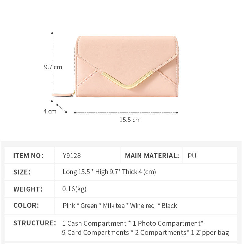 Women's High-grade Envelope Zipper Minimalist Multiple Slots Ladies Wallets