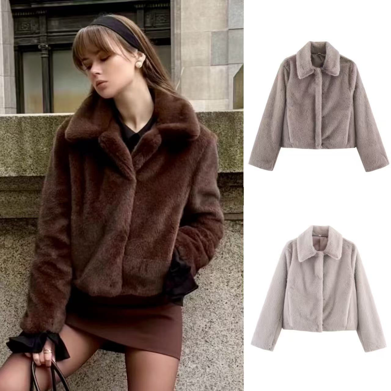 Women's Street Fashion Temperament Lapel Brown Jackets