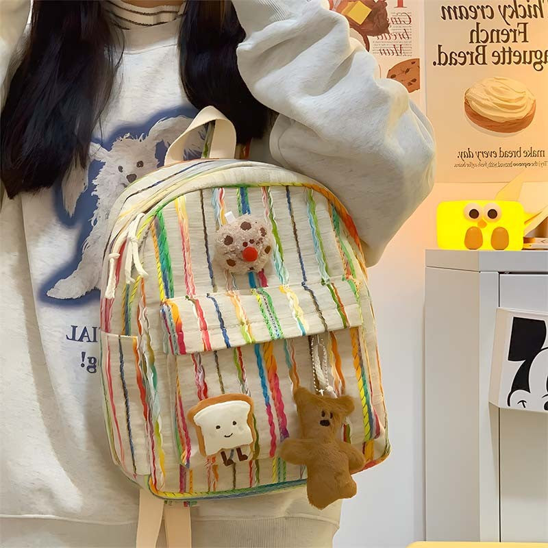 College Female Rainbow Striped Minority Wild Middle School Students' Schoolbags